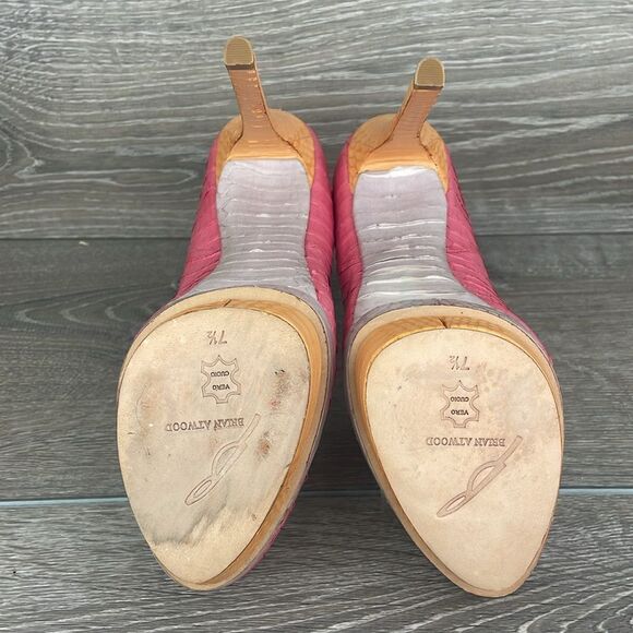 Brian Atwood Bffontanne Pink Leather Snakeskin Women’s Sz 7.5 Platform Heels - Picture 7 of 12